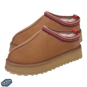 Forfoot Womens Tan Cozy Fleece Non Slip/ Slip Om House Platform Taz Shoe | NEW